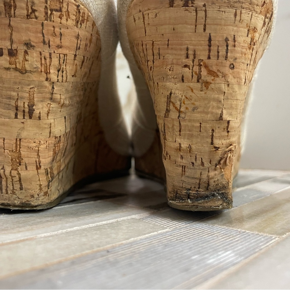 TOMS Stella Cork Wedge Sandals Womens Oatmeal Woven Open Toe Slip On Size 9 - Picture 6 of 16